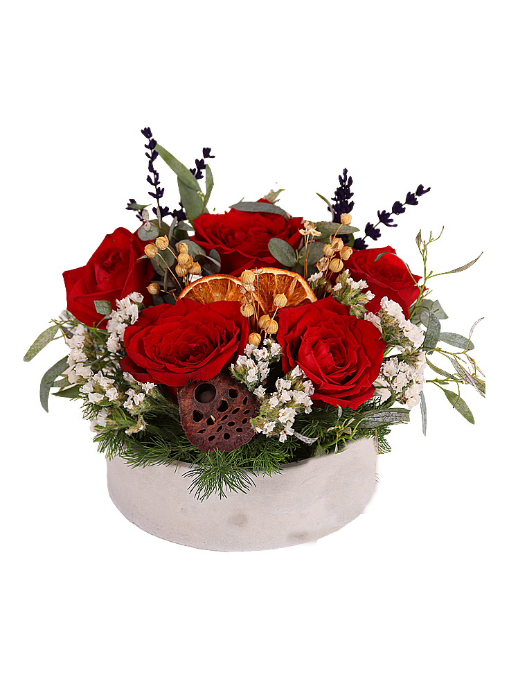 Red Rose And Dried Orange Arrangement
