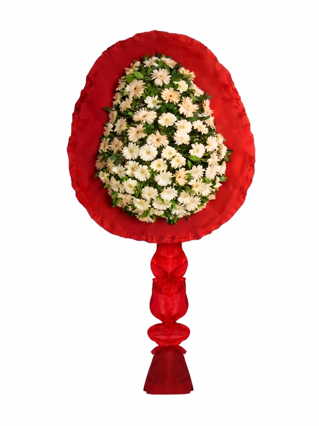 Beyaz Gerbera Tek Katlı Çelenk