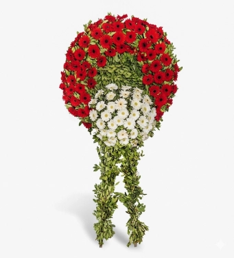 Kırmızı Beyaz Gerbera Cenaze Çelenk